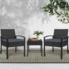 3-Piece Wicker Bistro Set with Cushions & Glass-Top Table
