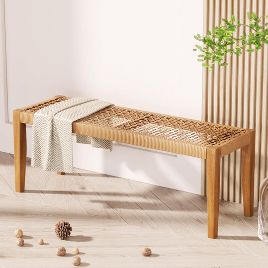 Acacia Wood 2-Seater Garden Bench with PE Wicker Seat