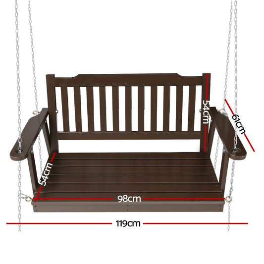 NNEDSZ Porch Swing Chair with Chain Garden Bench Outdoor Furniture Wooden Brown-1