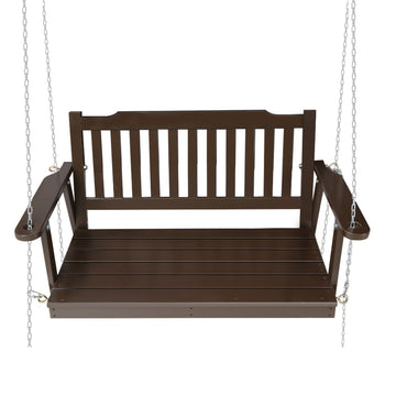Wooden Porch Swing Chair with Chain, 2-Seater Garden Bench