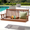 Outdoor Porch Swing Chair, 2-Seat Wooden Bench with Cup Holder