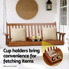 Outdoor Porch Swing Chair, 2-Seat Wooden Bench with Cup Holder