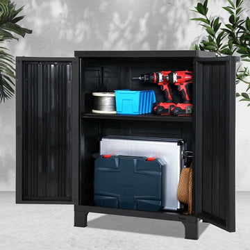 Outdoor Storage Cabinet 92cm, Lockable Cupboard with Pegboard