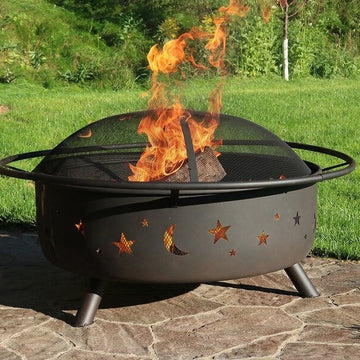 Weathered Steel Wood Burning Fire Pit with Spark Screen