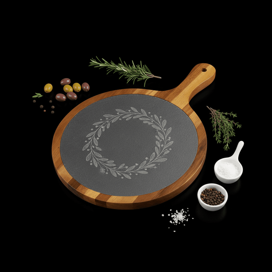 Personalized Acacia Wood Serving Board with Slate Inlay