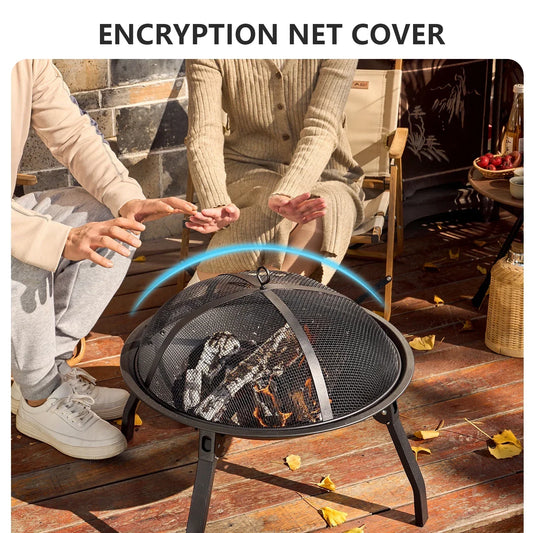 Portable Charcoal Fire Pit, Iron Fire Bowl with Folding Legs