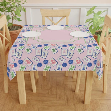 Pink Mahjong Tile Pattern Square Tablecloth - Game Night Instructions