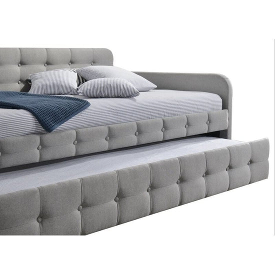 Gray Tufted Polyester Linen Twin Daybed with Trundle-0