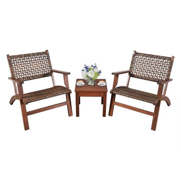 3-Piece Rattan and Eucalyptus Wood Bistro Set with Table
