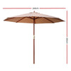 3m Outdoor Pole Umbrella with Crank and 8-Rib Wooden Frame, Beige