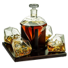 Diamond Decanter Set with Mahogany Base and Whiskey Glasses