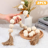 2-Pc Wood Bead Garland with Jute Tassels, 40" (White)