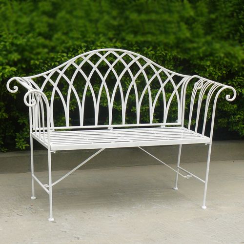 Lavinia Antique White Iron Outdoor Garden Bench