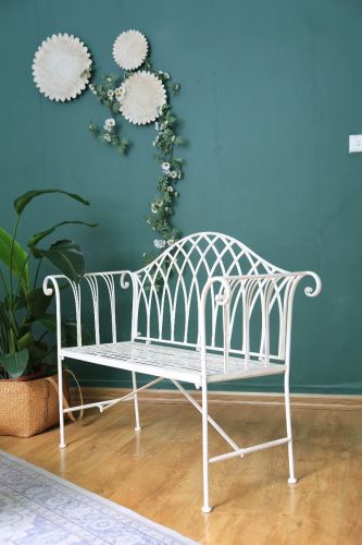 Lavinia Antique White Iron Outdoor Garden Bench