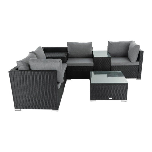 7-Piece Outdoor Wicker Loveseat Set with Storage Corner (Black)