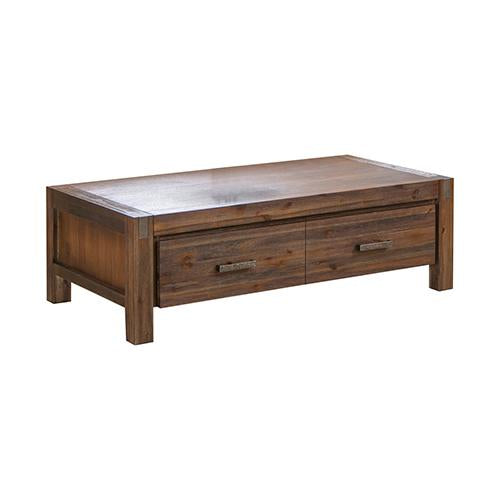 Acacia Wood Coffee Table with 2 Drawers, Oak Finish