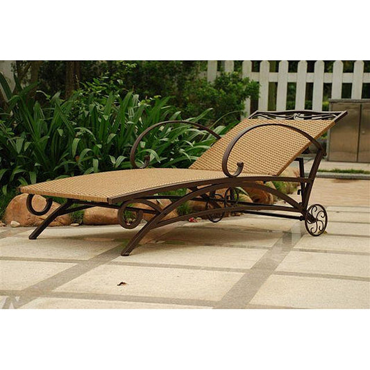 Resin Wicker Chaise Lounge Recliner with Wheels, 4-Position Back