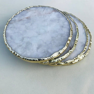 White Agate Hand Rounded Coasters – Set of 4