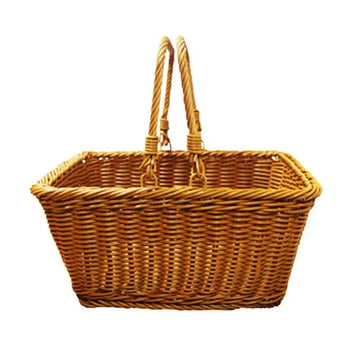 Handwoven Rattan Picnic Basket With Handle