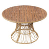 Round Acacia Wood & Wicker Outdoor Dining Table, Teak Finish