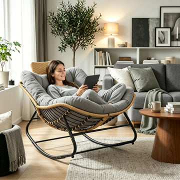 Papasan Oversized Rattan Egg Rocking Chair, Dark Grey