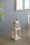 Set of 2 Rustic White French Country Wood & Glass Lanterns