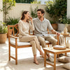 2-Person Acacia Wood Outdoor Loveseat Bench with Removable Cushion