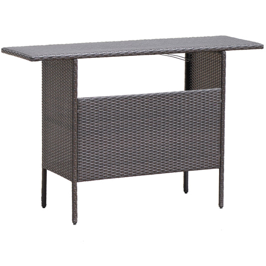 Wicker Outdoor Bar Table with 2 Mesh Shelves
