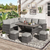 7 Piece Outdoor Patio Sectional Set All Weather Wicker Grey Cushions