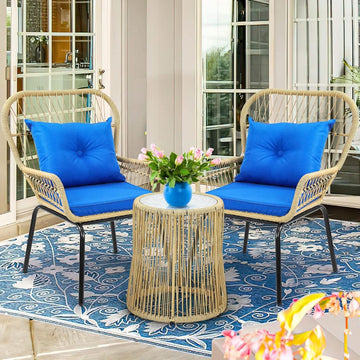 Outdoor Wicker Patio Bistro Set 3 Piece With Glass Table-1