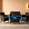 Peacock Blue 4-Piece Rattan Patio Set with Sectional Sofa
