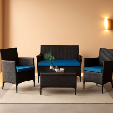 Peacock Blue 4-Piece Rattan Patio Set with Sectional Sofa