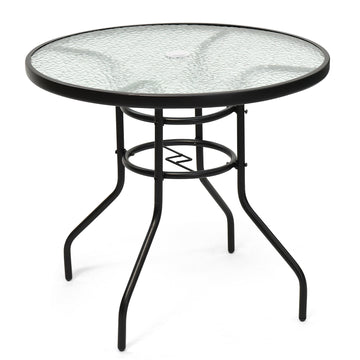 32" Tempered Glass Patio Table with Umbrella Hole