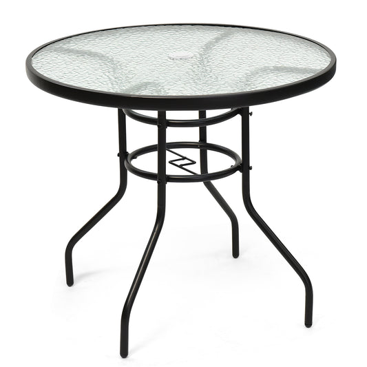 32" Tempered Glass Patio Table with Umbrella Hole