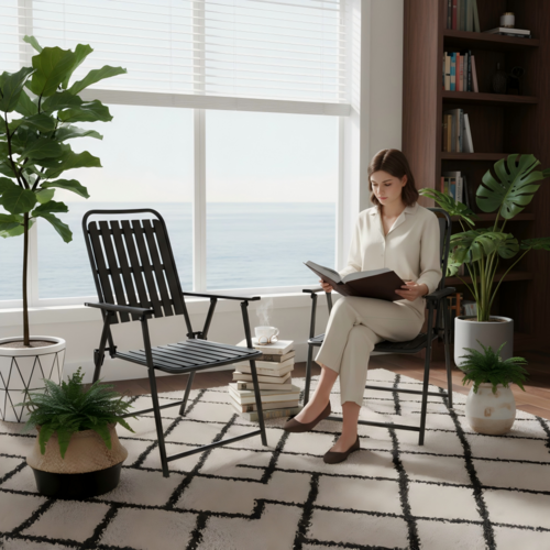 Set of 2 Folding Patio Chairs with WPC Slats