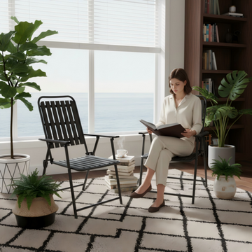 Set of 2 Folding Patio Chairs with WPC Slats