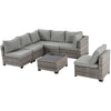 7-Piece Outdoor Wicker Sectional Sofa Set with Glass Table