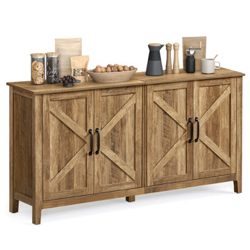 Honey Brown Buffet Sideboard with 4 Doors