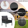 3 Piece Patio Rattan Conversation Chairs Set Outdoor Furniture Black Wicker For Garden Balcony Porch Yard-2