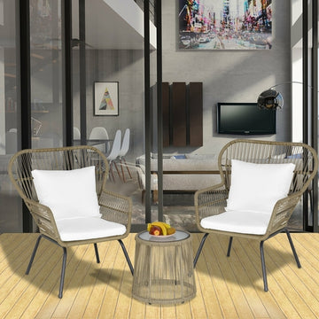 3 Pieces Outdoor Patio Bistro Set  Wicker Rattan Furniture 2