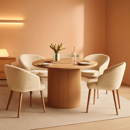 Forty Seven Inch Round Dining Table Oak Finish Chairs-0