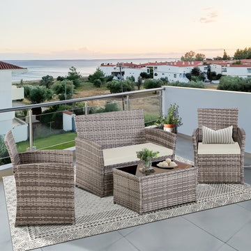 Rattan 4-Piece Outdoor Conversation Set with Loveseat