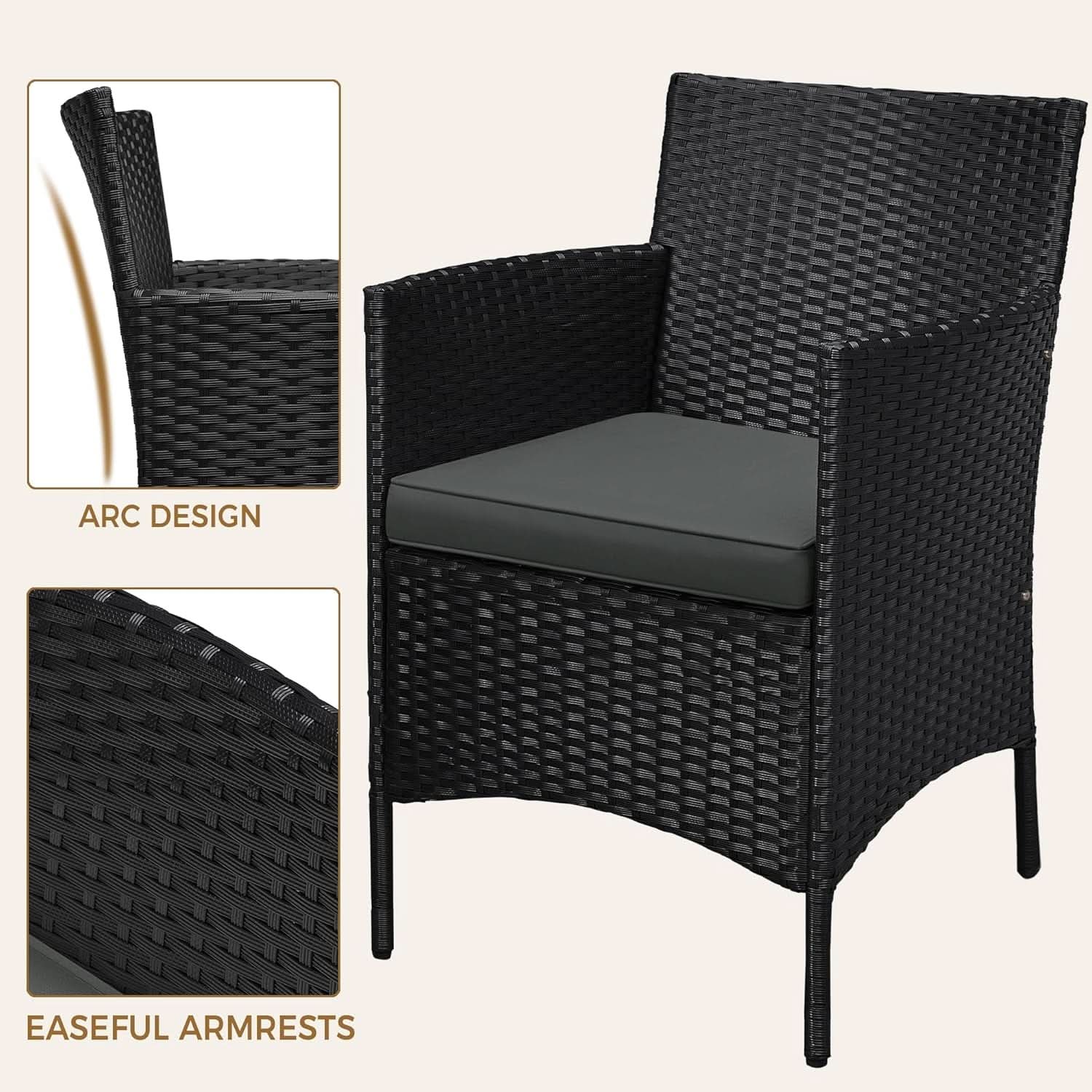 3 Piece Outdoor PE Rattan Wicker Patio Furniture Set With Soft Cushions And Glass Coffee Table-4