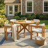 5-Piece Round Acacia Wood Outdoor Dining Set with 4 Armchairs