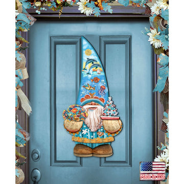 Coastal Gnome Door Decor - Handcrafted Wood Door Hanger Wall Art