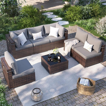 7-Piece Outdoor Wicker Sectional Patio Set with Waterproof Cover