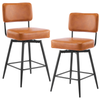 Brown PU Swivel Bar Stools with Bentwood Back, Set of 2