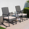 Three Piece Patio Furniture Set Outdoor Wicker Rocking Chairs With Glass Coffee Table Beige-2