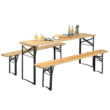 Folding Wooden Picnic Table & Bench Set (3-Piece)