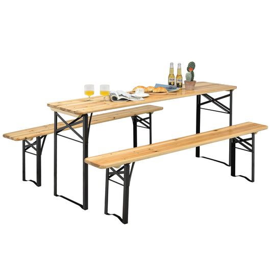 Folding Wooden Picnic Table & Bench Set (3-Piece)